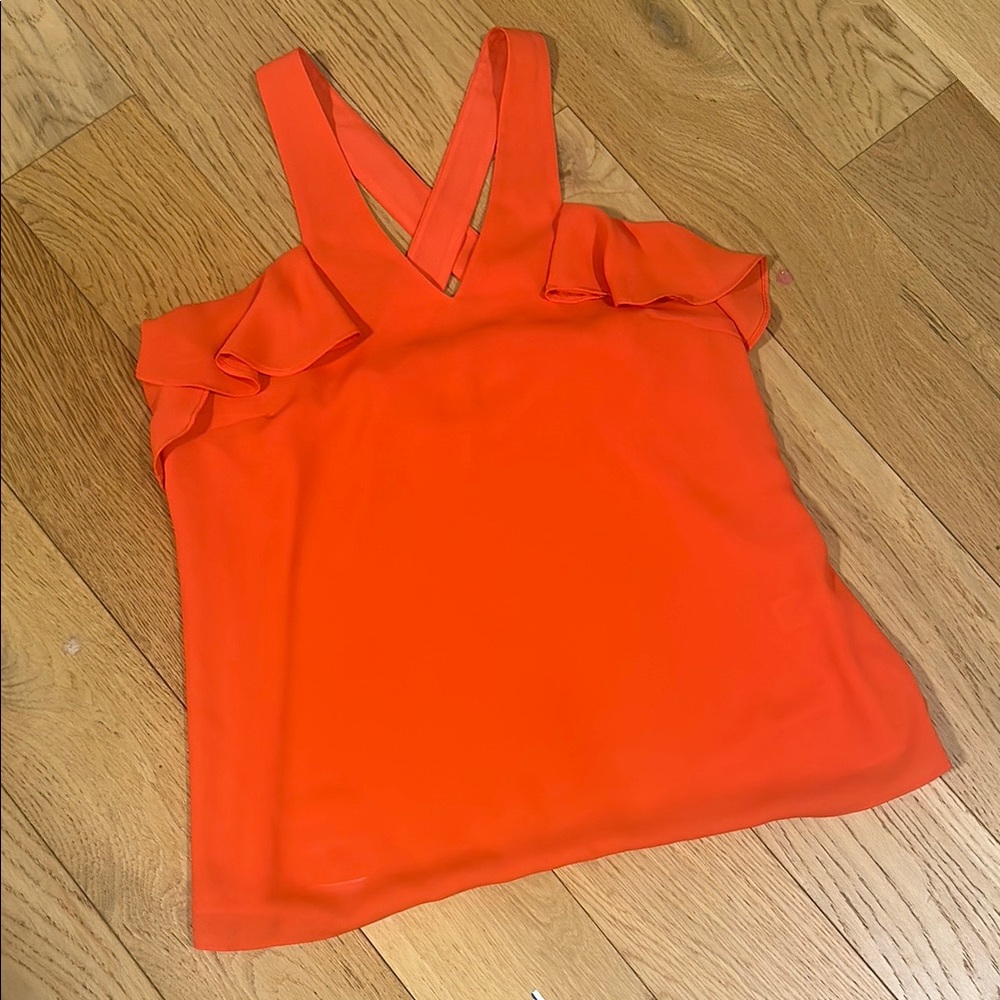 Crosby by Mollie Burch Orange Ruffle Tank Top Open Back Medium - Picture 4 of 10